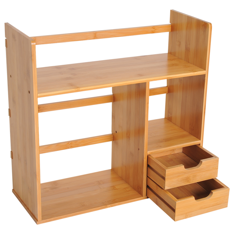 Versatile Bamboo Desk Organizer with 2 Drawers & 180° Rotatable Design