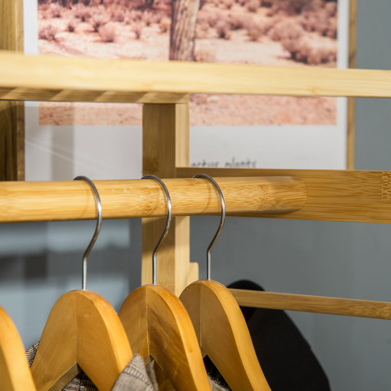 Bamboo Entryway Coat Rack: Multi-Functional Storage with Hooks & Shelves