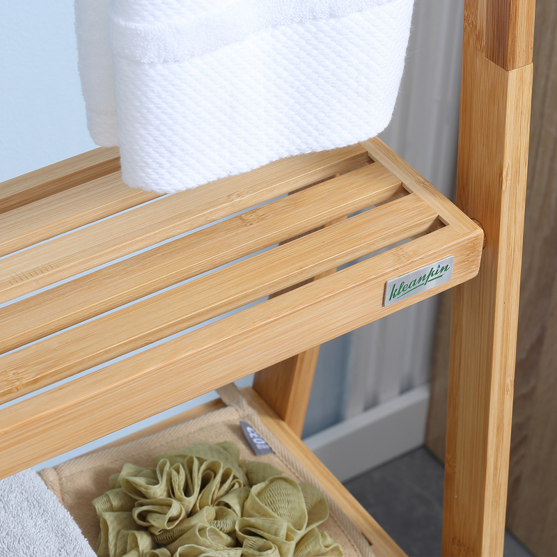 Versatile Foldable Bamboo Towel Rack with 3 Bars & Shelves for Space-Saving Style