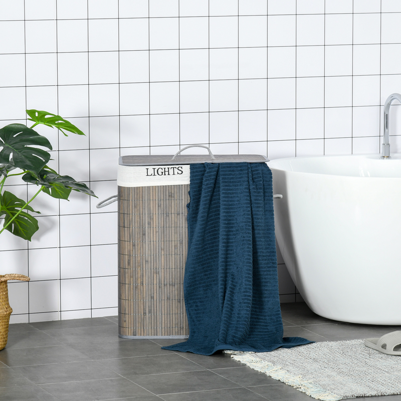 100L Dual-Section Bamboo Laundry Basket with Flip Lid & Carry Handles