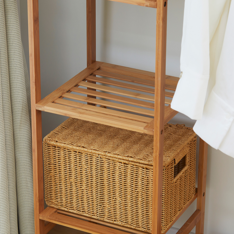 Stylish Bamboo Clothes Rail with 6-Tier Shelves - Space-Saving Storage Solution