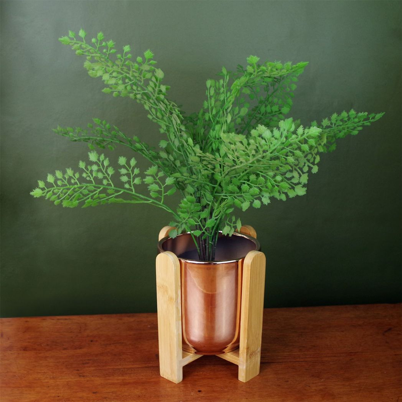 Luxurious Gold Ceramic Planter with Elegant Bamboo Stand – Perfect for Any Plant