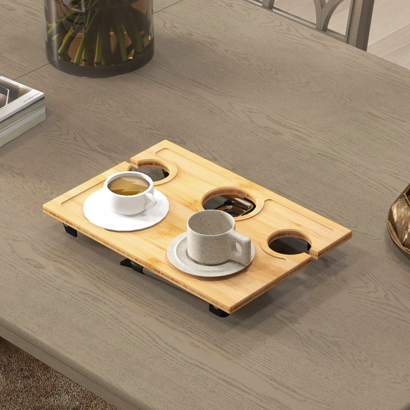 HOMCOM Bamboo Foldable Wine Table with Bottle & Glass Holders - Perfect Picnic!
