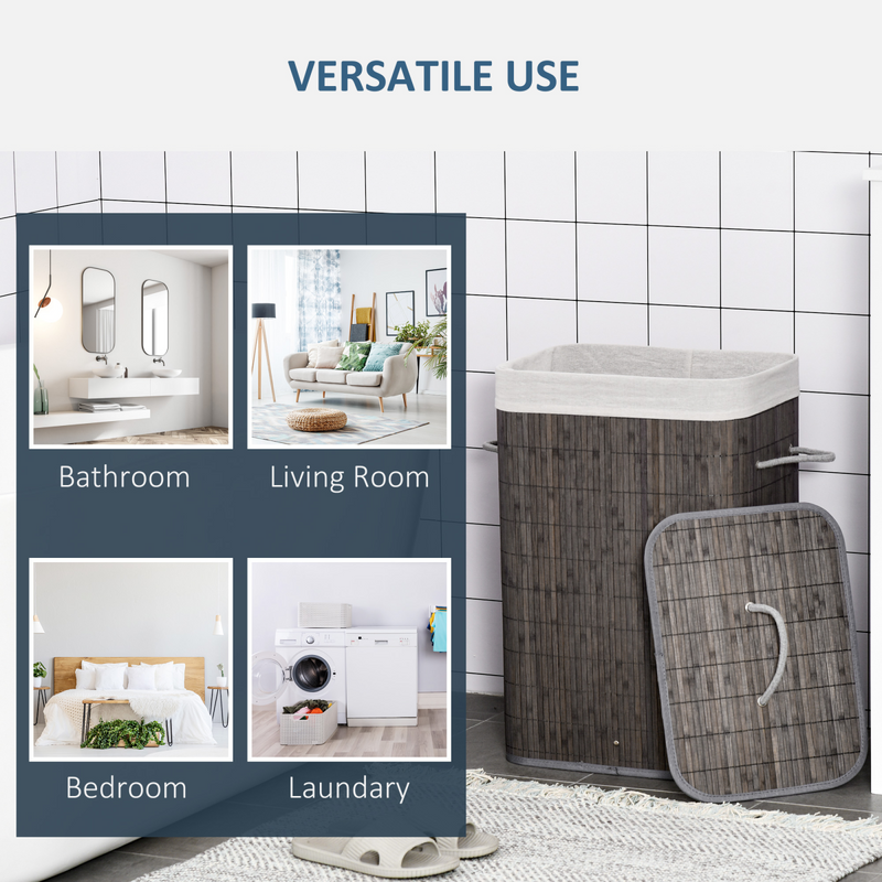 Stylish Bamboo Laundry Basket with Flip Lid & Washable Lining - Space-Saver!