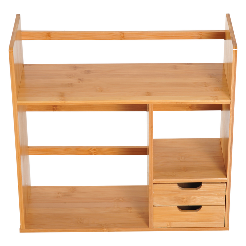 Versatile Bamboo Desk Organizer with 2 Drawers & 180° Rotatable Design