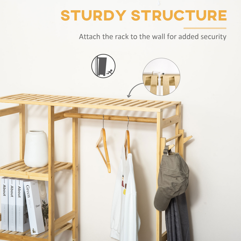 Bamboo Entryway Coat Rack: Multi-Functional Storage with Hooks & Shelves