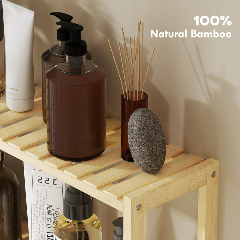 Eco-Friendly HOMCOM 3-Tier Bamboo Bathroom Shelf with Adjustable Storage Racks