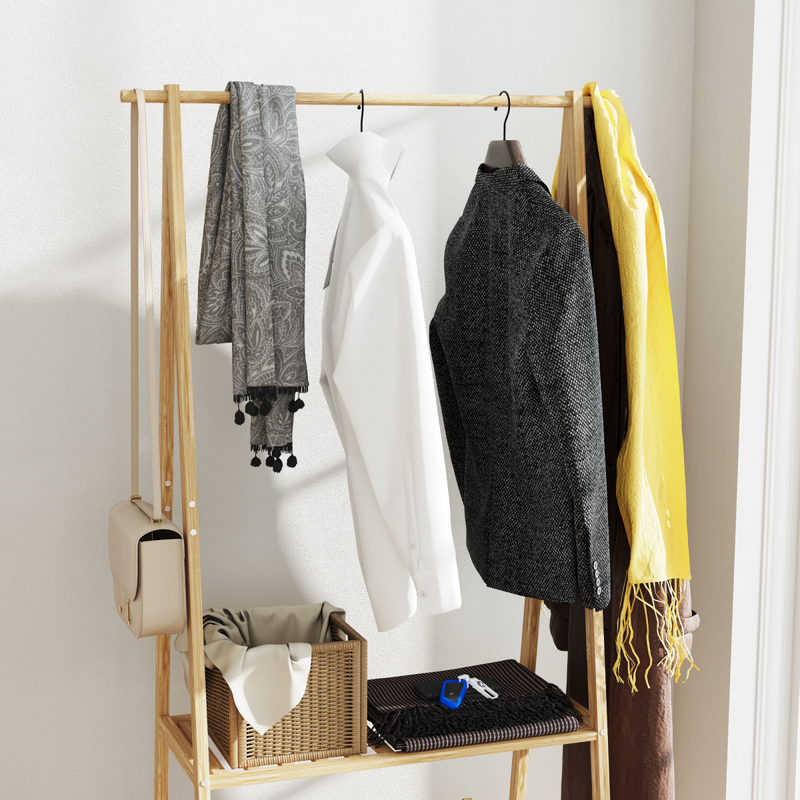 Stylish HOMCOM Bamboo Clothes Rack & Storage Shelves - Space-Saving Elegance