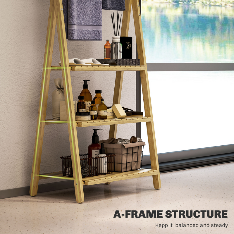 Stylish Bamboo 3-Tier Bathroom Shelving Unit with Towel Bars – Space-Saving Elegance