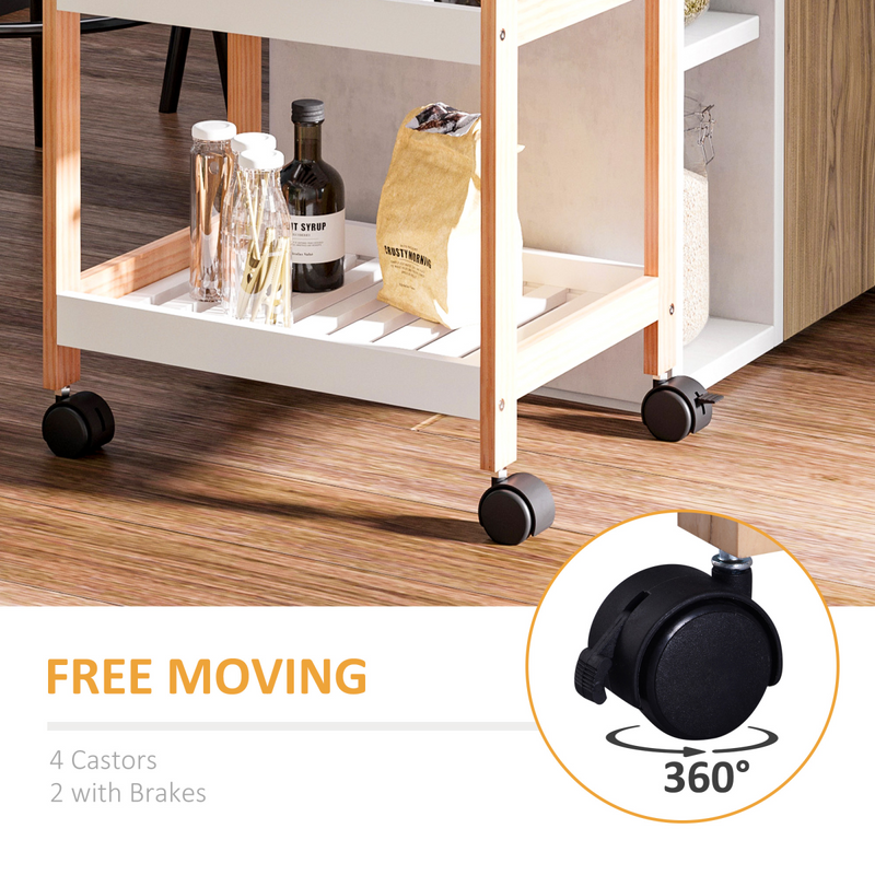 Stylish Bamboo & MDF Kitchen Trolley - 3-Tier with Smooth Rolling Casters