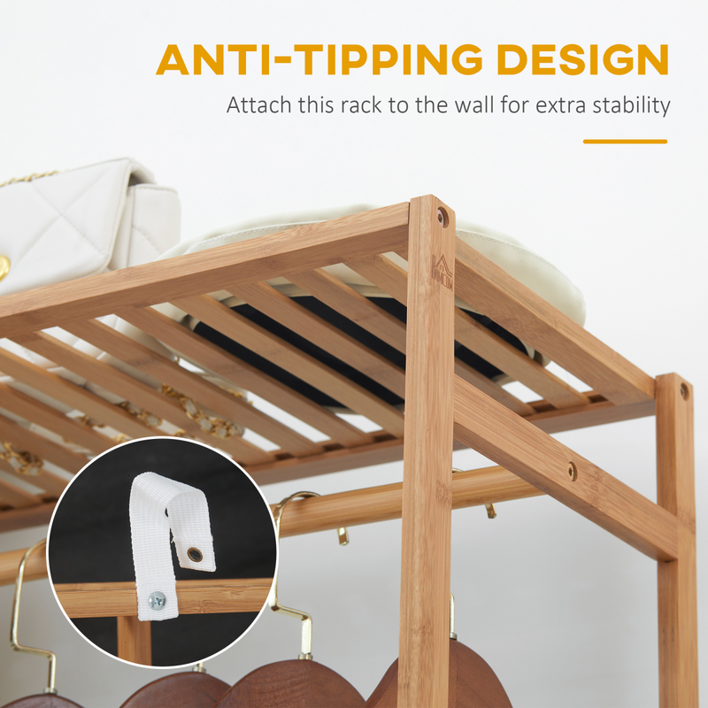 Stylish Bamboo Clothes Rail with 6-Tier Shelves - Space-Saving Storage Solution