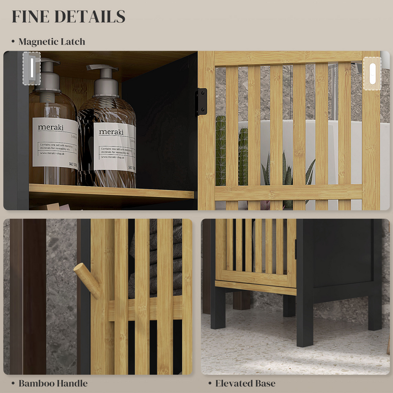 Elegant Bamboo Bathroom Cabinet with Adjustable Shelf - Retro Storage Solution