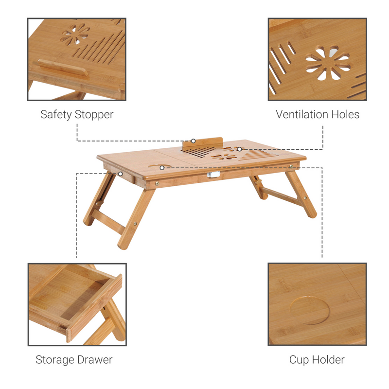Adjustable Bamboo Laptop Desk Tray: Comfort Meets Style for Bed & Sofa