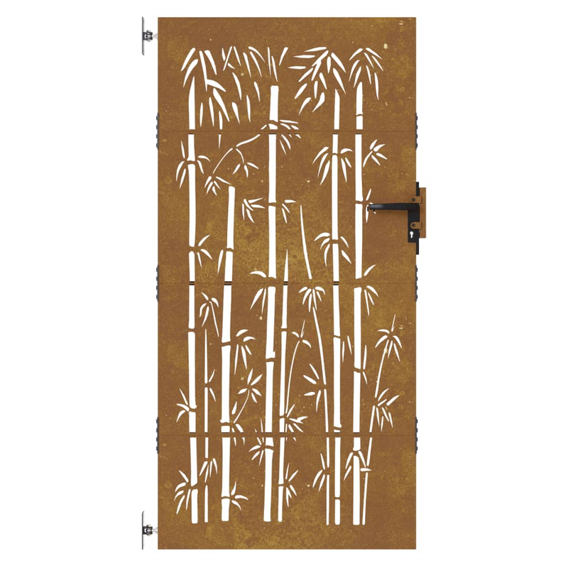 Rusty Corten Steel Garden Gate with Elegant Bamboo Design - 85x200 cm