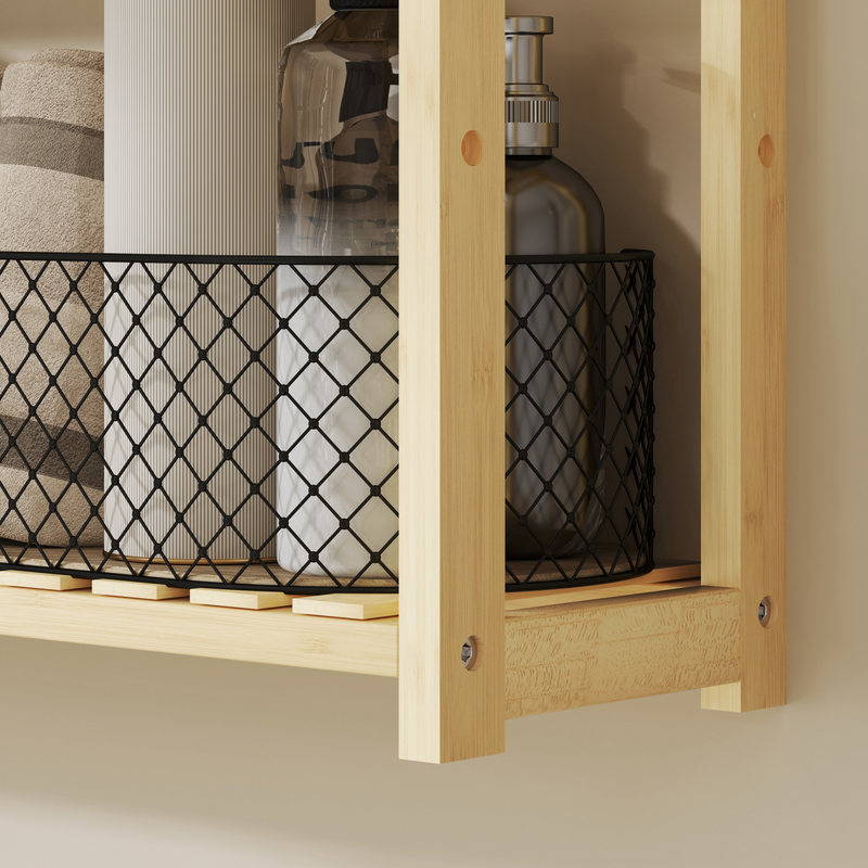 Eco-Friendly HOMCOM 3-Tier Bamboo Bathroom Shelf with Adjustable Storage Racks