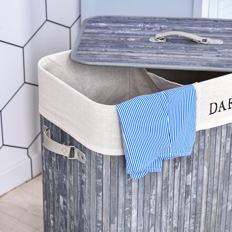 Double-Section Bamboo Laundry Hamper with Removable Lining & Easy Handles