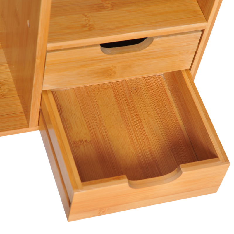 Versatile Bamboo Desk Organizer with 2 Drawers & 180° Rotatable Design