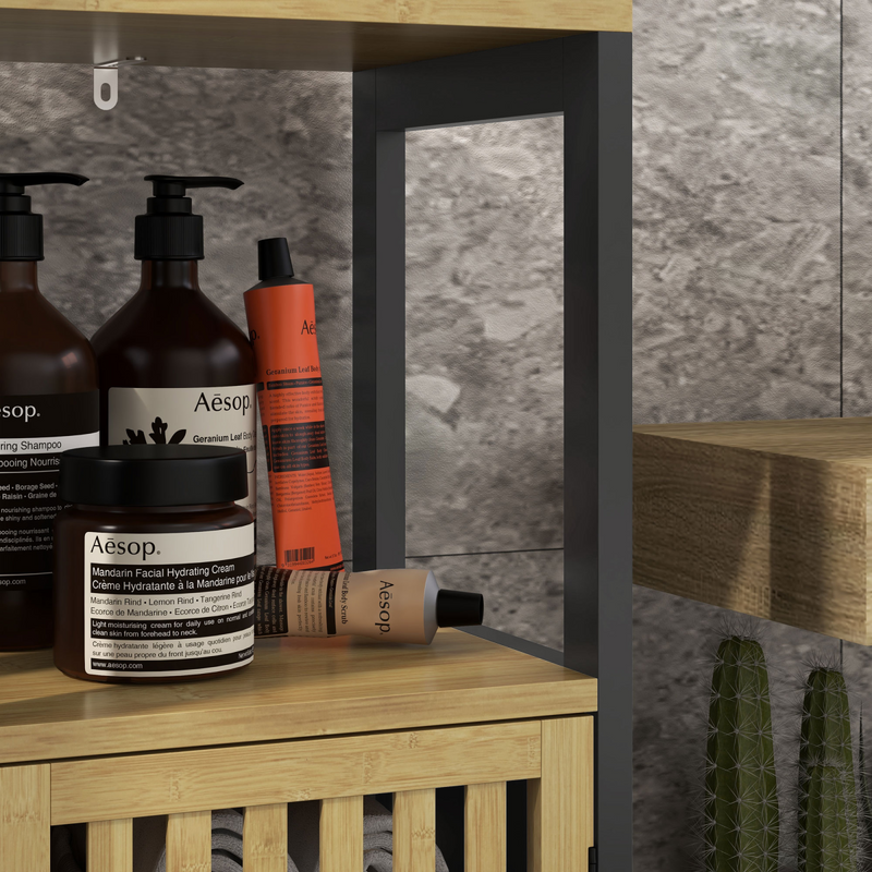 Elegant Bamboo Bathroom Cabinet with Adjustable Shelf - Retro Storage Solution