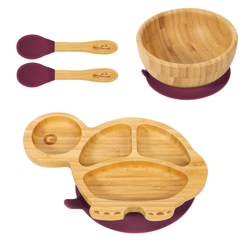 Eco-Friendly Bamboo Turtle Plate & Bowl Set with Suction Spoons for Kids - Bamboo Craze