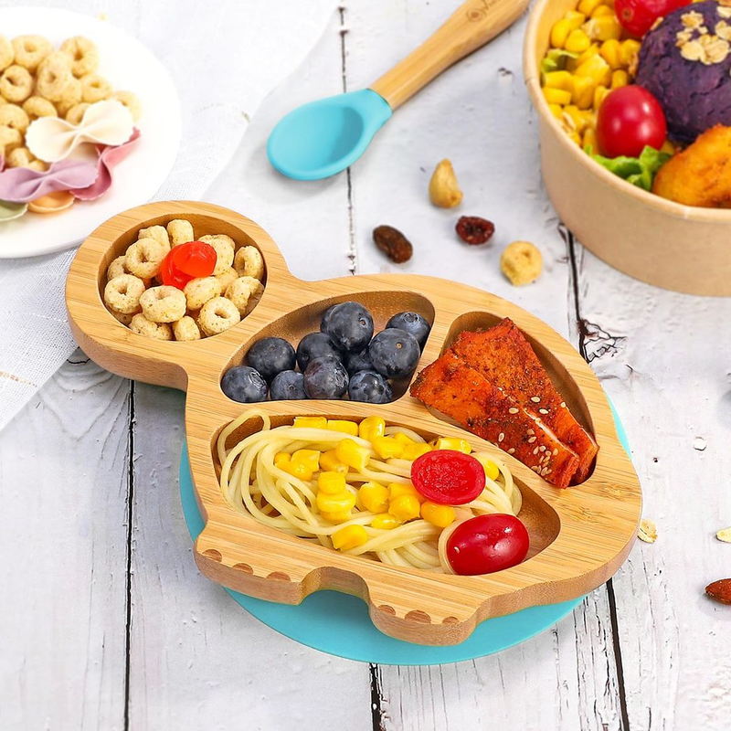 Eco-Friendly Bamboo Turtle Plate & Bowl Set with Suction Spoons for Kids - Bamboo Craze