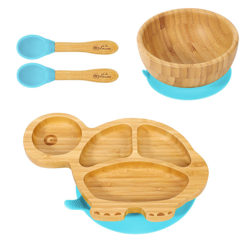 Eco-Friendly Bamboo Turtle Plate & Bowl Set with Suction Spoons for Kids - Bamboo Craze