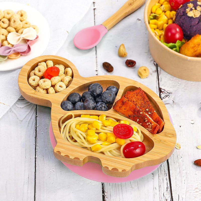 Eco-Friendly Bamboo Turtle Plate & Bowl Set with Suction Spoons for Kids - Bamboo Craze