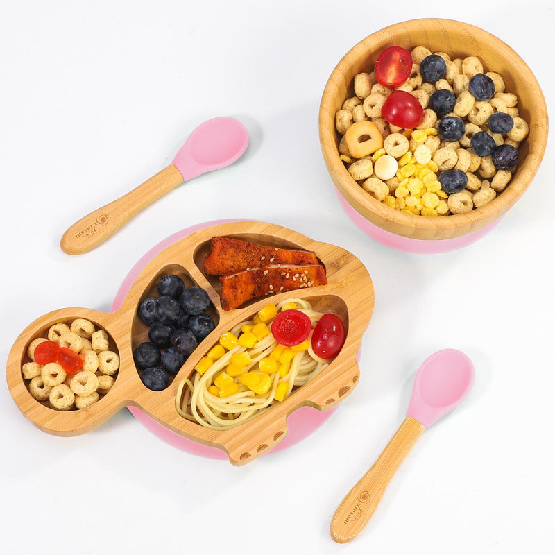 Eco-Friendly Bamboo Turtle Plate & Bowl Set with Suction Spoons for Kids - Bamboo Craze