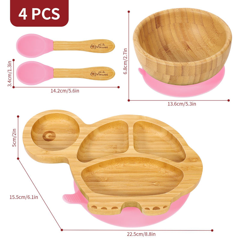 Eco-Friendly Bamboo Turtle Plate & Bowl Set with Suction Spoons for Kids - Bamboo Craze