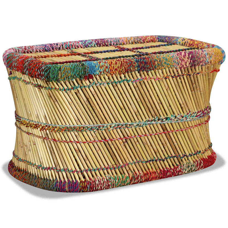 Handcrafted Multicolour Bamboo Coffee Table with Unique Chindi Weave Details