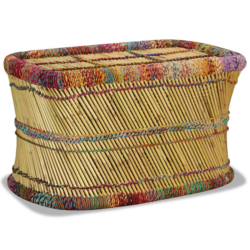 Handcrafted Multicolour Bamboo Coffee Table with Unique Chindi Weave Details