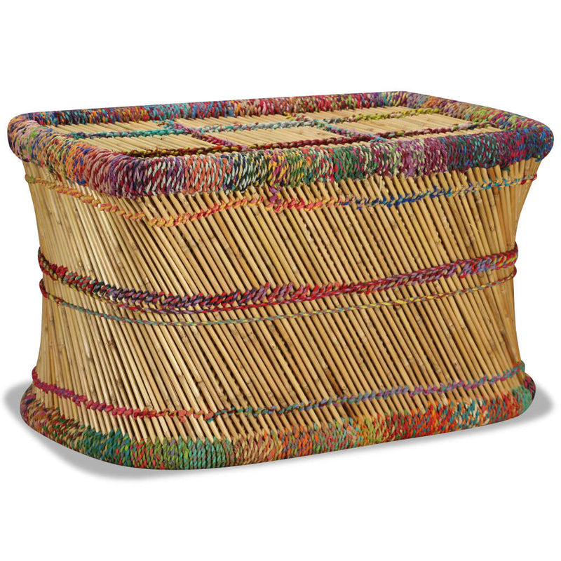 Handcrafted Multicolour Bamboo Coffee Table with Unique Chindi Weave Details