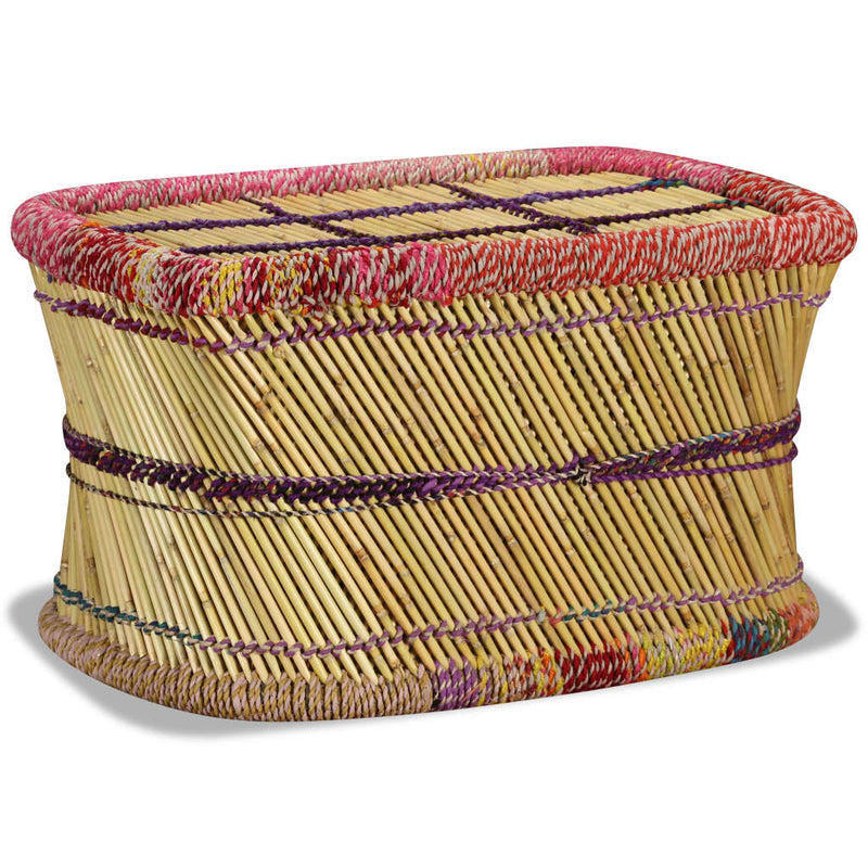 Handcrafted Multicolour Bamboo Coffee Table with Unique Chindi Weave Details