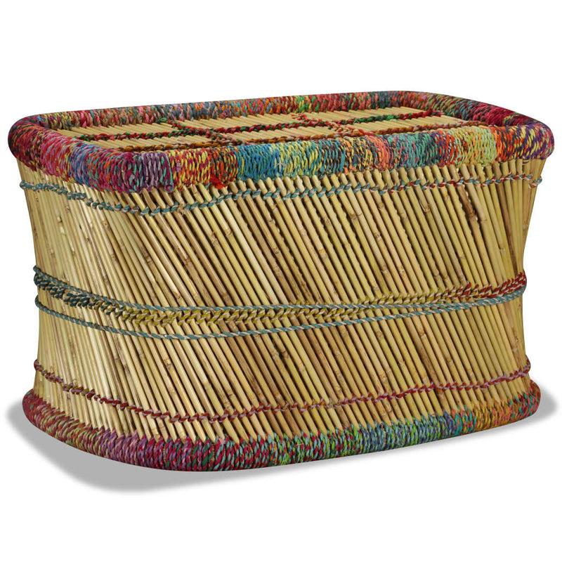 Handcrafted Multicolour Bamboo Coffee Table with Unique Chindi Weave Details