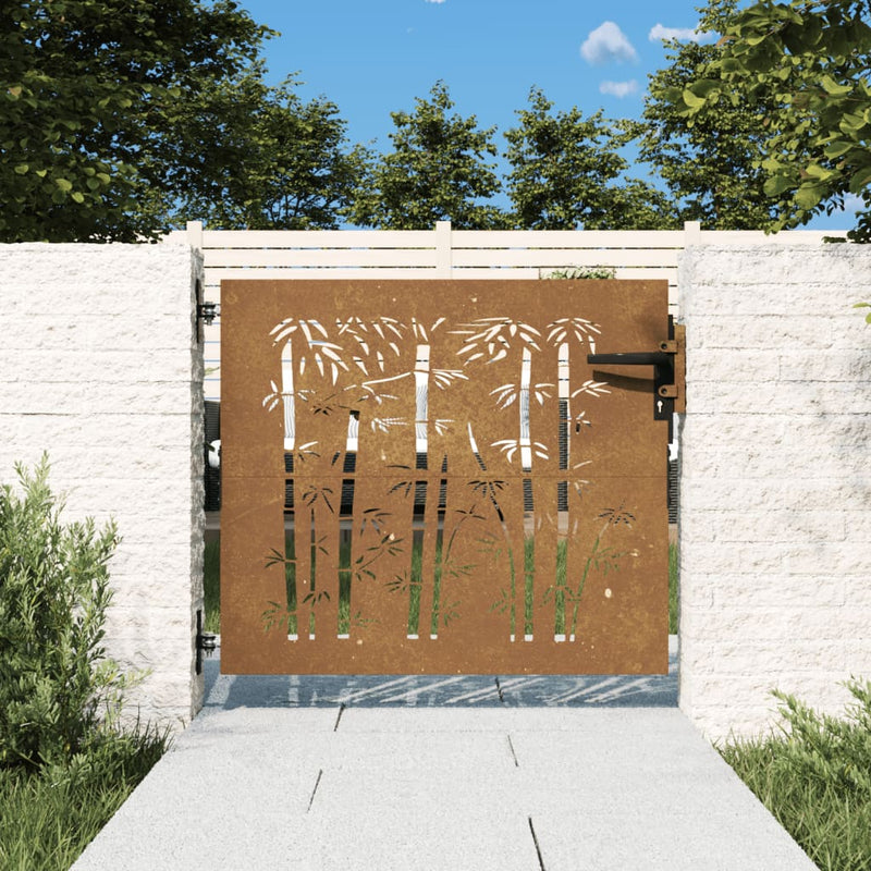 Rusty Corten Steel Garden Gate - Stylish Bamboo Design, 85x100 cm
