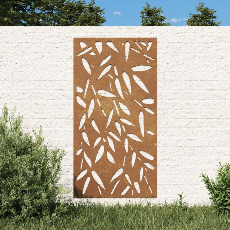 Rusty Corten Steel Bamboo Leaf Wall Art - 105x55 cm Garden Elegance