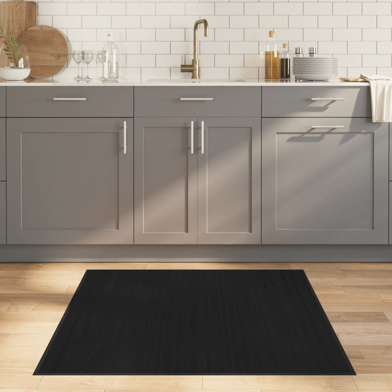 vidaXL Elegant Black Bamboo Square Rug - 100x100 cm, Perfect for Any Space