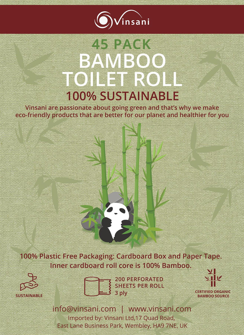 Vinsani Eco-Friendly Bamboo Kitchen Rolls - 12 Pack, Super Absorbent & Durable