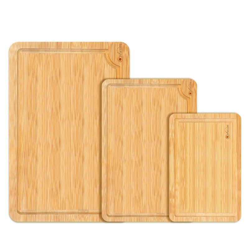VINSANI Bamboo Chopping Board Set - 3 Sizes, Natural & Versatile Kitchen Essential