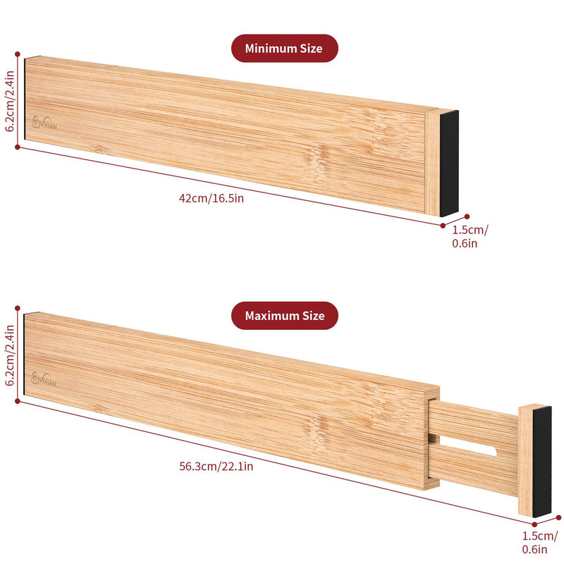 VINSANI Premium Bamboo Drawer Dividers - Adjustable, Eco-Friendly Organizers