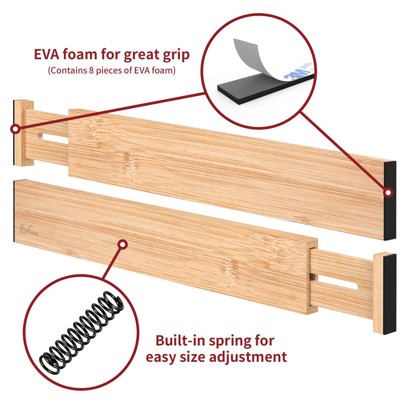 VINSANI Premium Bamboo Drawer Dividers - Adjustable, Eco-Friendly Organizers