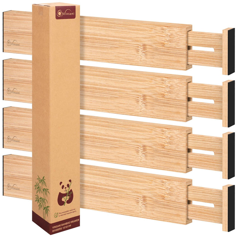 VINSANI Premium Bamboo Drawer Dividers - Adjustable, Eco-Friendly Organizers