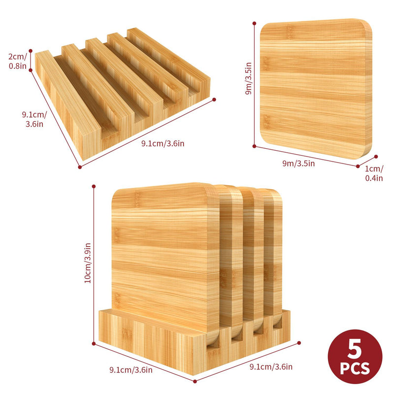 VINSANI Eco-Friendly Bamboo Coasters - Stylish, Durable & Space-Saving Set - Bamboo Craze