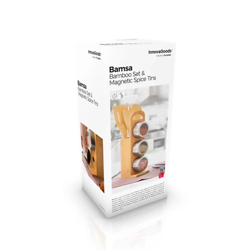 Bamsa 7-Piece Magnetic Spice Rack & Bamboo Utensil Set for Effortless Cooking - Bamboo Craze