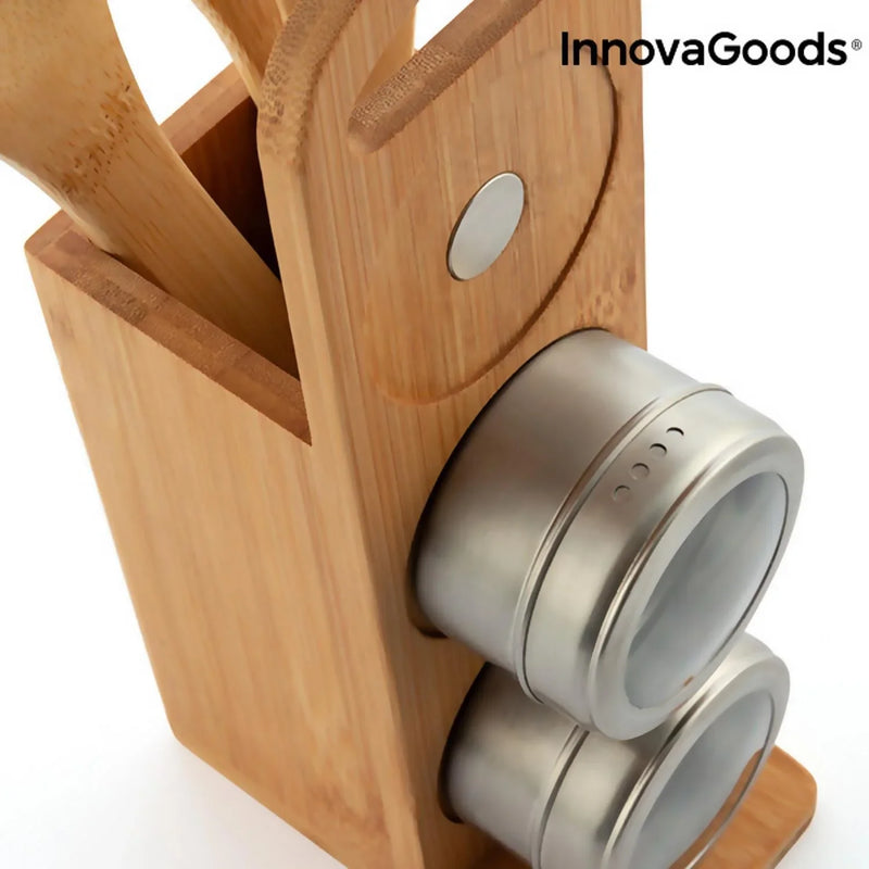 Bamsa 7-Piece Magnetic Spice Rack & Bamboo Utensil Set for Effortless Cooking - Bamboo Craze