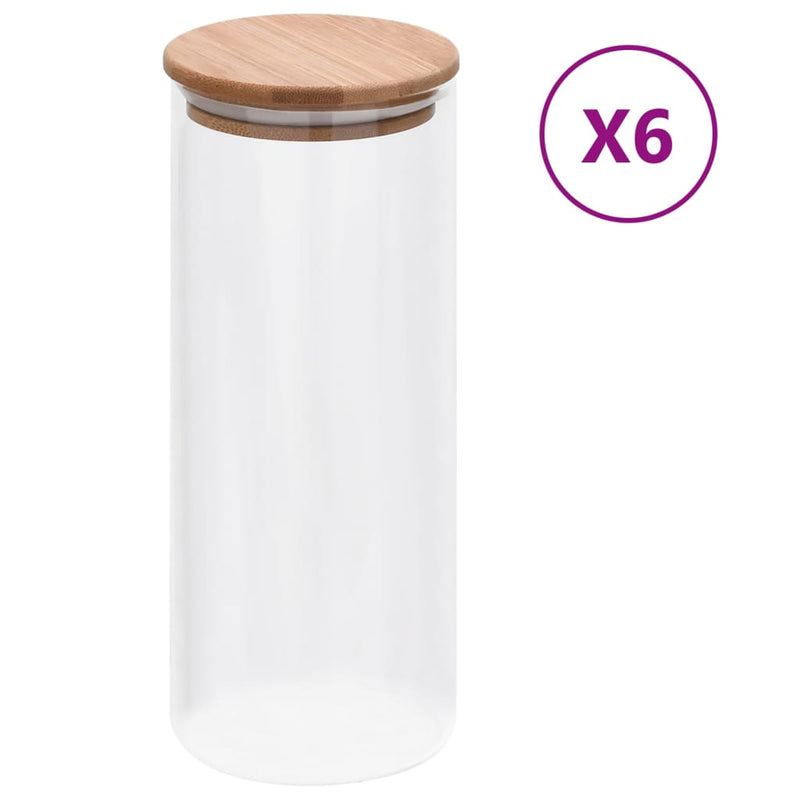 Elegant 6-Pack Glass Storage Jars with Bamboo Lids - 1000ml Capacity Each