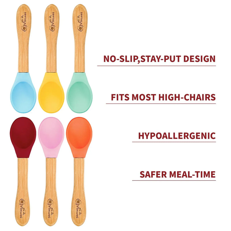Bright & Safe Baby Weaning: 6-Piece Bamboo & Silicone Spoon Set - Bamboo Craze