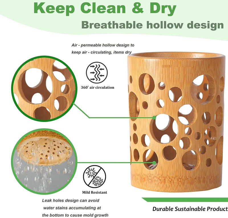 Bamboo Toothbrush Holder - Eco-Friendly Quick Drying Storage Cup - Bamboo Craze