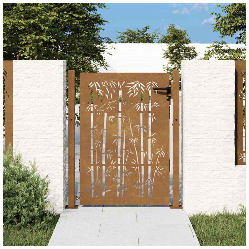 vidaXL Corten Steel Bamboo Garden Gate - 105x130 cm Rustic Elegance