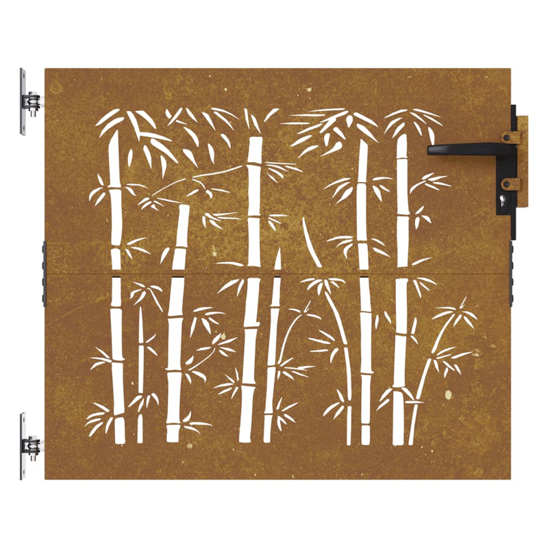 Rusty Corten Steel Garden Gate - Stylish Bamboo Design, 85x100 cm