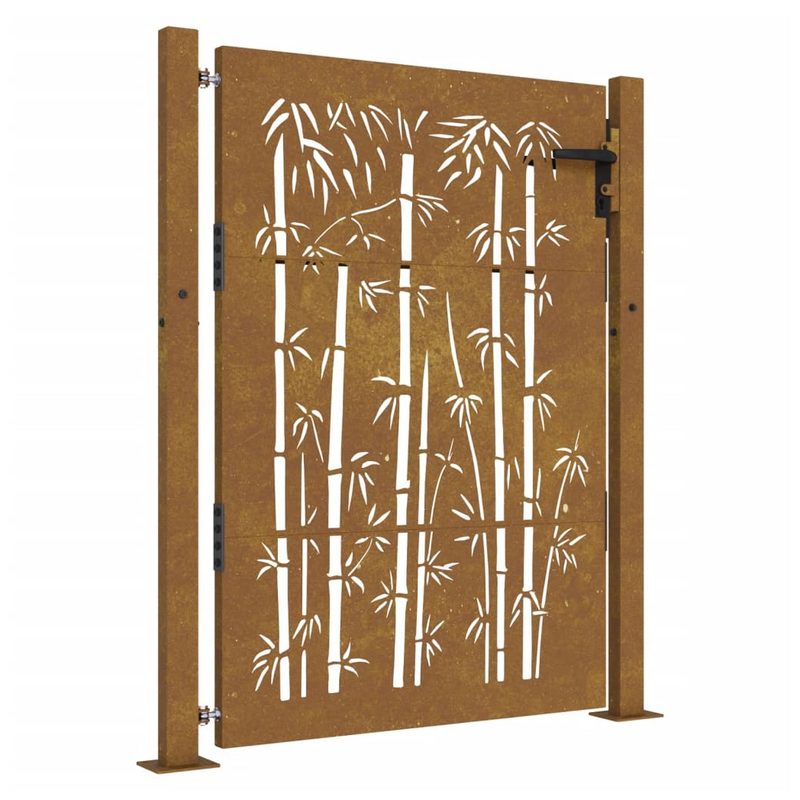 vidaXL Corten Steel Bamboo Garden Gate - 105x130 cm Rustic Elegance